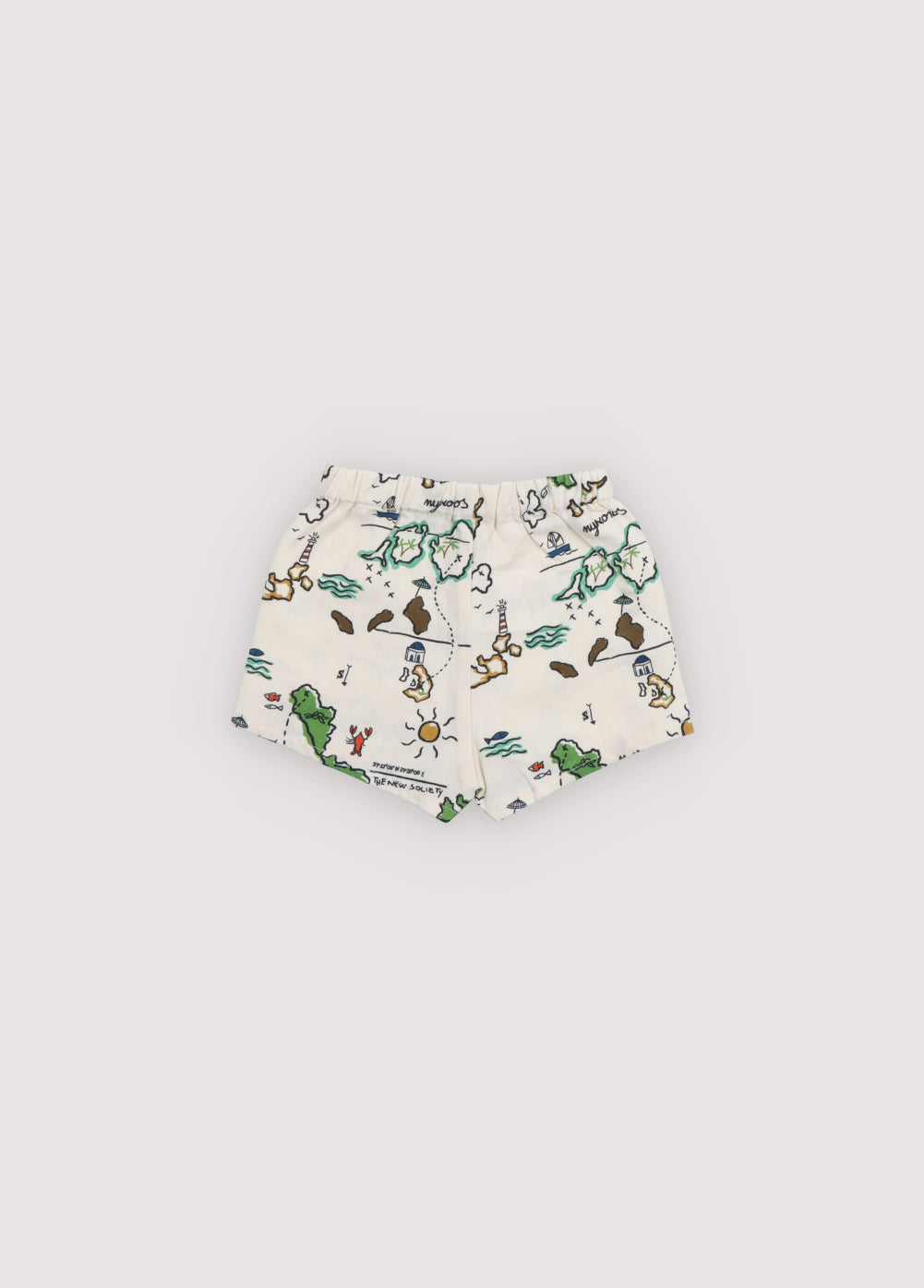 Arkoi Baby Bermuda in 100% cotton with our map print and elastic waistband. Spring Sumemr Collection. The New Society.