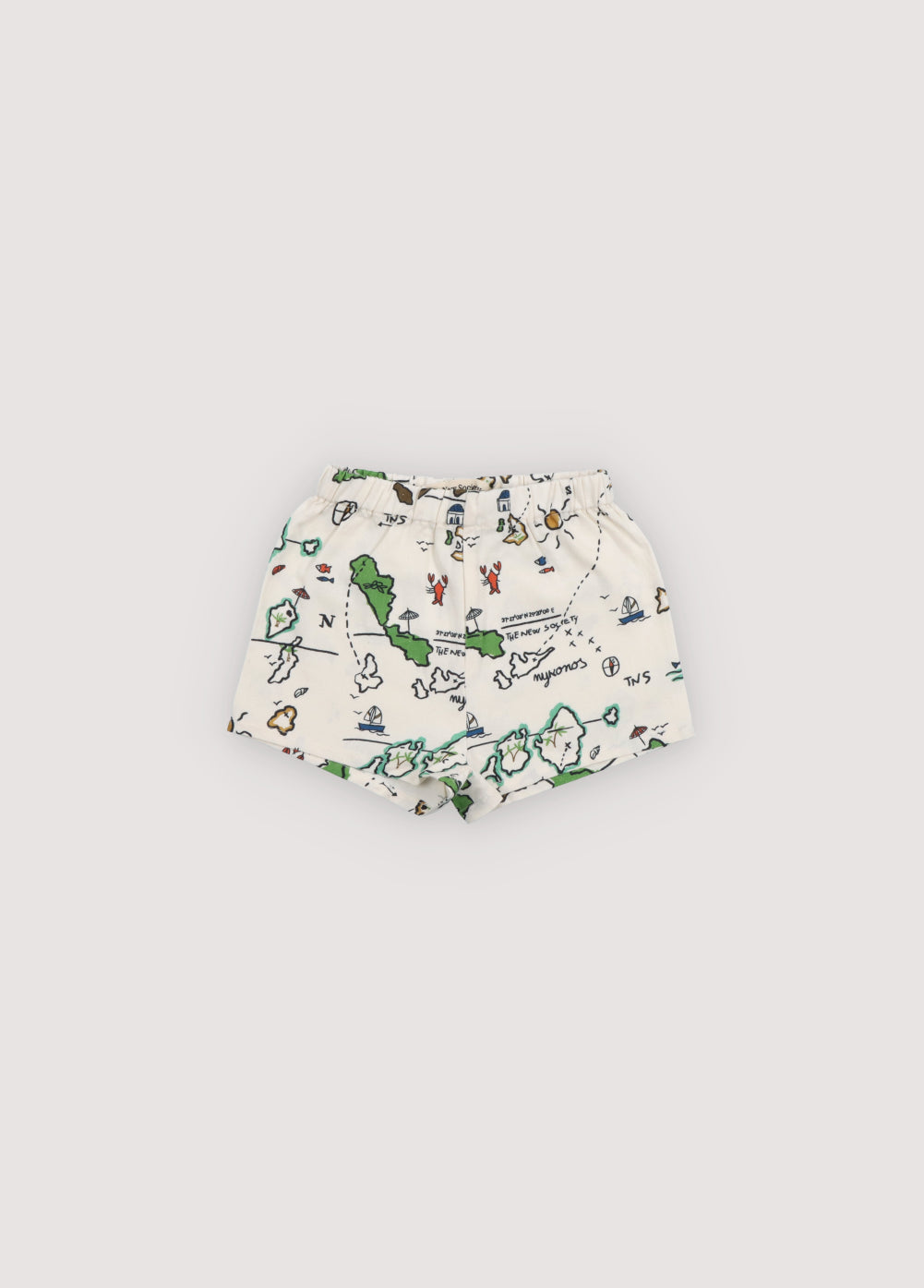 Arkoi Baby Bermuda in 100% cotton with our map print and elastic waistband. Spring Sumemr Collection. The New Society.