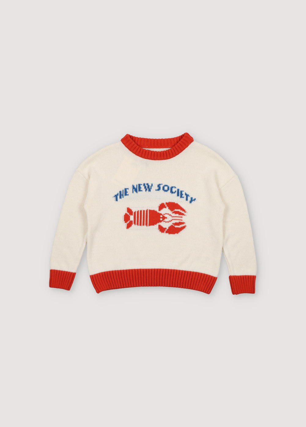 Sweater with contrast ribs on the neckline, cuffs, and hem, and our lobster jacquard on the front, making it a fun garment.