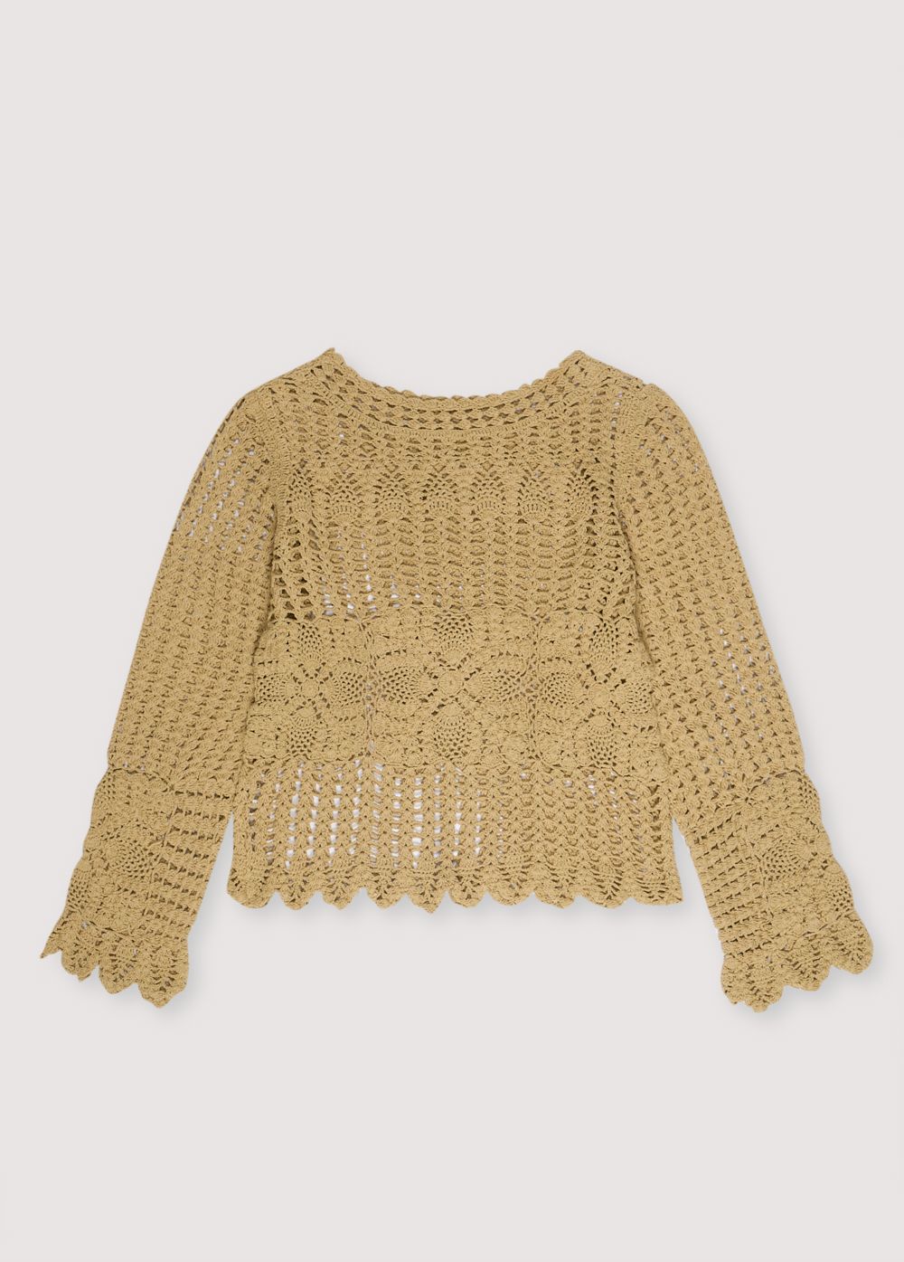 Long sleeve jumper entirely made with a beatiful crochet detailing. Spring Summer Collection. The New Society.