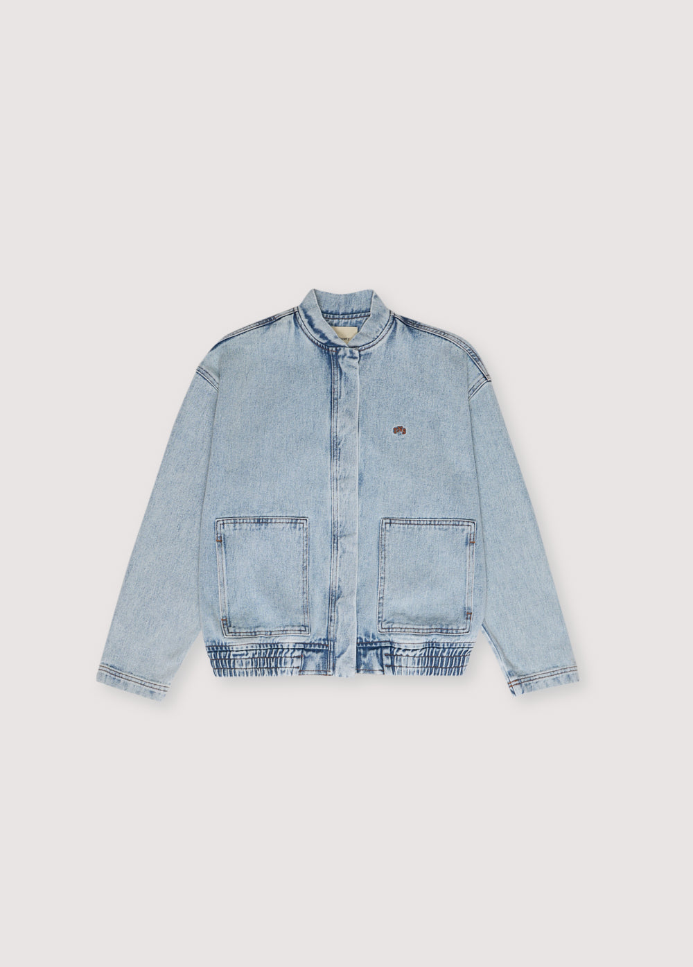 Chios Teen Bomber, our bestseller. Jacket in denim fabric 100% cotton, with front pockets and a central zipper. Spring Summer Collection. The New Society.