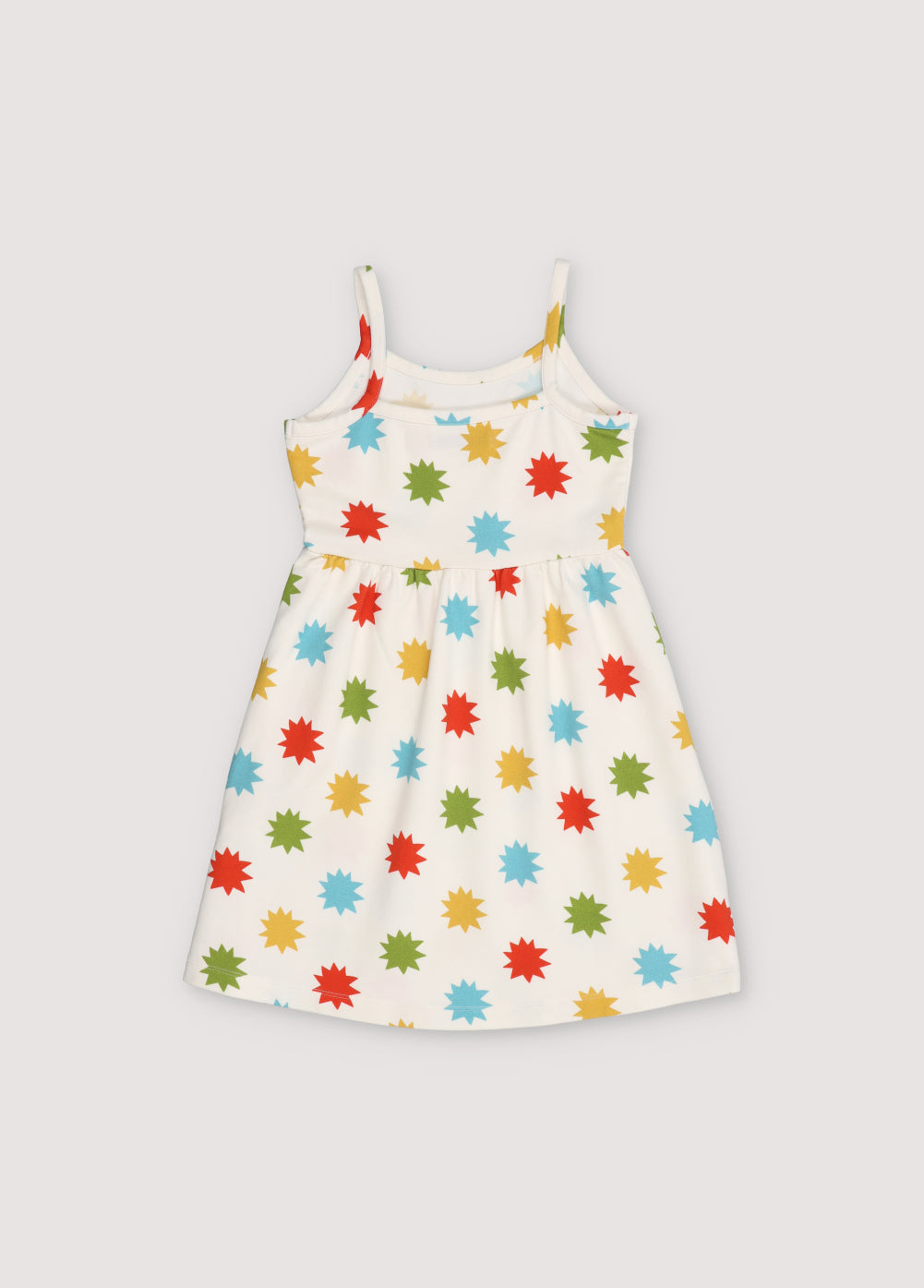 
Short jersey dress with multicolored star print, spaghetti straps, and gathered waist. New Collection. Spring Summer. The New Society.