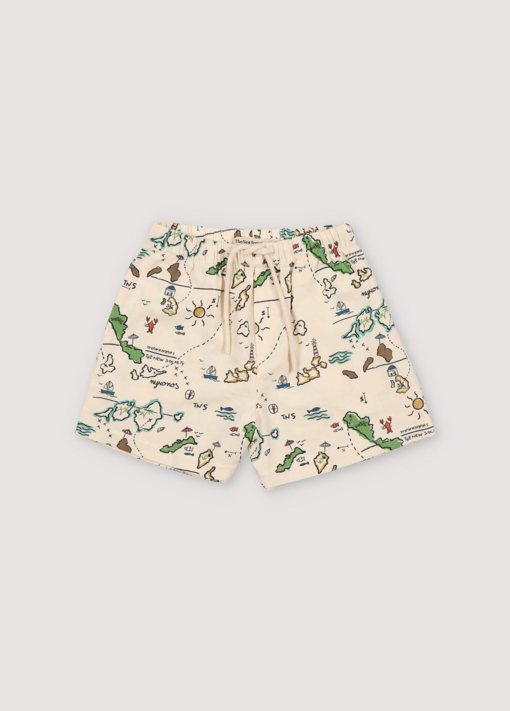 Arkoi Bermuda in 100% cotton with our map print and elastic waistband and adjustable drawstring