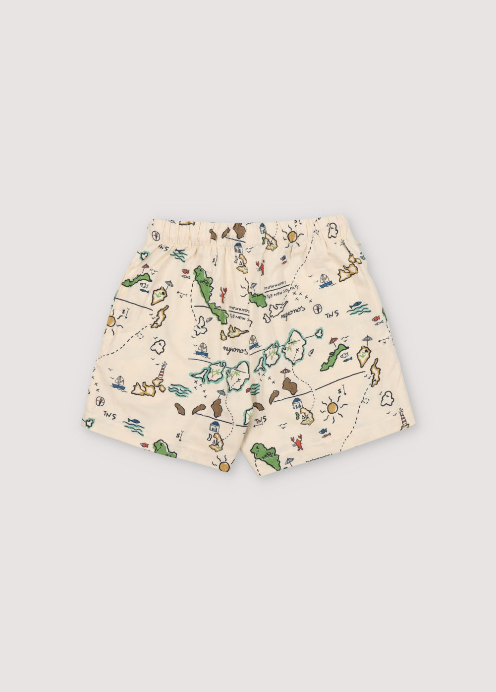Arkoi Bermuda in 100% cotton with our map print and elastic waistband and adjustable drawstring
