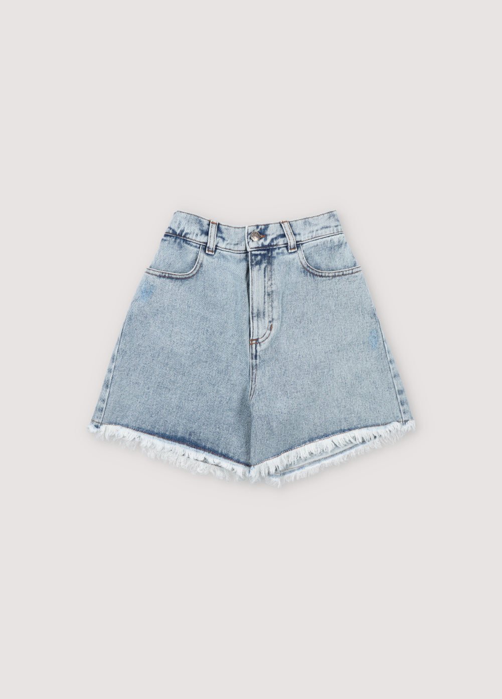 Chios Teen bermuda denim fabric in 100% cotton with distressing details on the sides. Spring Summer Collection. The New Society.